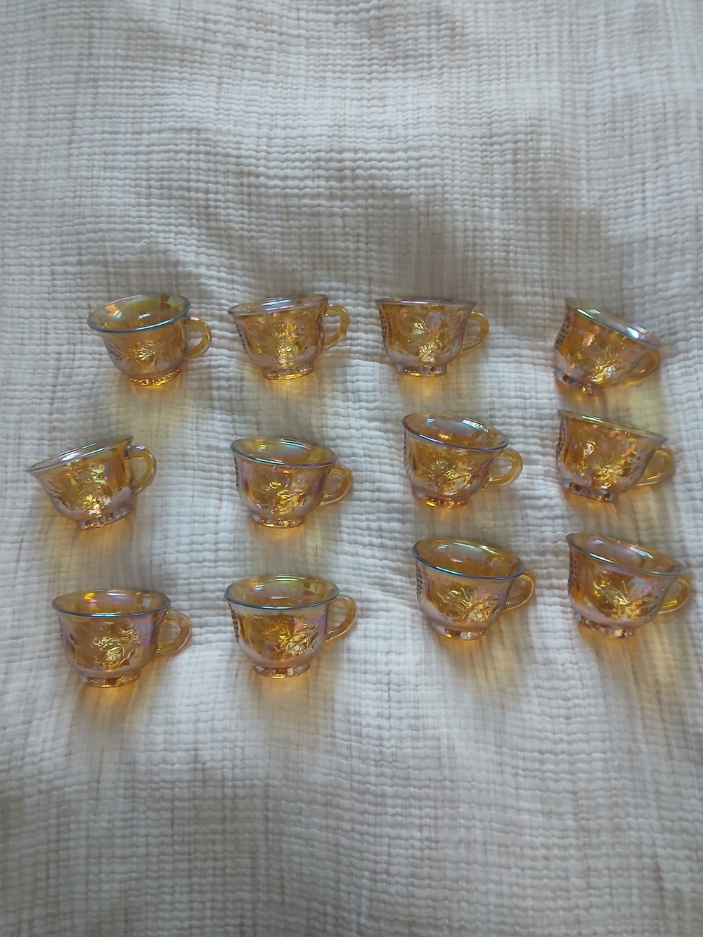 Indiana Glass Iridescent Carnival Marigold Glass Punch Cups - Set of 12